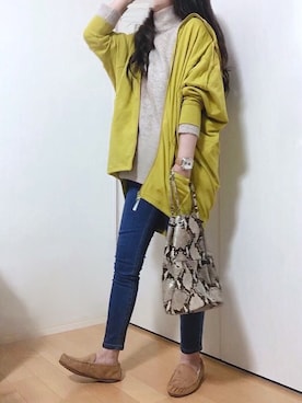 「アイテム（モカシン/デッキシューズ）」を使った、めるもさん（レディース・158cm）の秋コーディネート