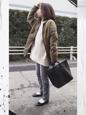 「niko and...（ニコアンド）のアイテム（ノーカラージャケット）」を使った、めるもさん（レディース・158cm）の冬コーディネート