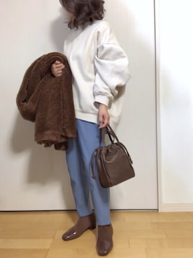 「スーパーオーバーサイズスウェット」｜めるもさん（レディース・158cm）の冬コーディネート