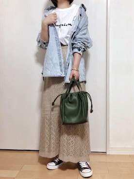 「GRL（グレイル）の2way巾着ショルダーバッグ（ショルダーバッグ）」を使った、めるもさん（レディース・158cm）の春コーディネート