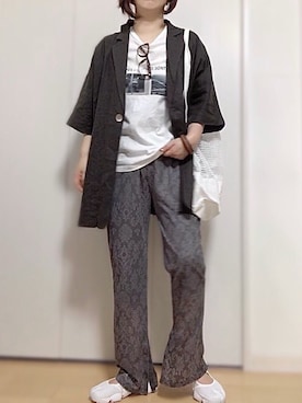 「レースパンツ」｜「アイテム（その他アウター）」を使った、めるもさん（レディース・158cm）の春コーディネート