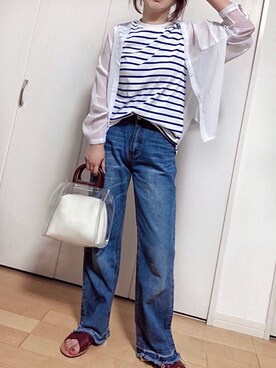 「GRL（グレイル）のクロスベルトデザインフラットサンダル（サンダル）」を使った、めるもさん（レディース・158cm）の夏コーディネート