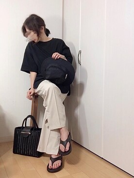 「Demi-Luxe BEAMS（デミルクス ビームス）のアイテム（かごバッグ）」を使った、めるもさん（レディース・158cm）の夏コーディネート
