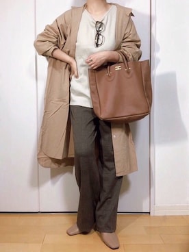 「ジャガード」｜「アイテム（シャツワンピース）」を使った、めるもさん（レディース・158cm）の秋コーディネート