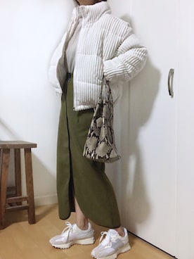 「ECRIRE（エクリール）のアイテム（その他アウター）」を使った、めるもさん（レディース・158cm）の冬コーディネート