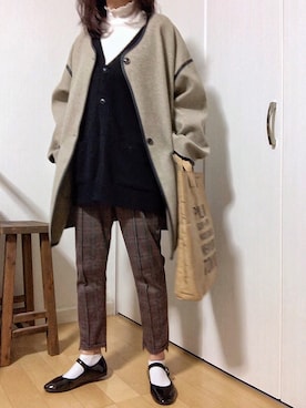 「オーバーコート」｜「アイテム（バレエシューズ）」を使った、めるもさん（レディース・158cm）の冬コーディネート