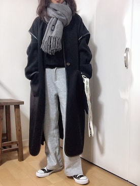 「classicalelf（クラシカルエルフ）のアイテム（ノーカラーコート）」を使った、めるもさん（レディース・158cm）の冬コーディネート