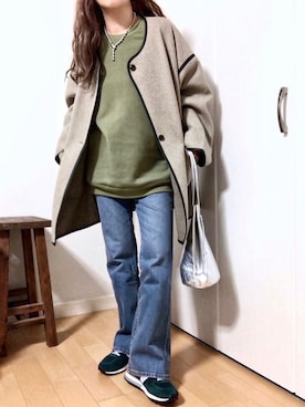 「パイピングコート」｜「アイテム（スウェット）」を使った、めるもさん（レディース・158cm）の冬コーディネート