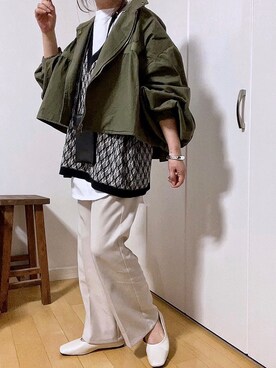 「スクエアトゥ」｜「アイテム（ミリタリージャケット）」を使った、めるもさん（レディース・158cm）の冬コーディネート
