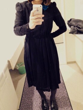 「H&M（エイチ・アンド・エム）のアイテム（ワンピース、ブラック系）」を使った、ゆりしゃん🐻さん（レディース）の冬コーディネート