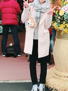 「one way（ワンウェイ）のアイテム（チェスターコート）」を使った、ちぃさん（レディース・164cm）の冬コーディネート