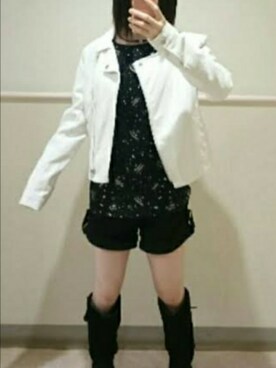 「CECIL McBEE（セシルマクビー）のアイテム（ライダースジャケット）」を使った、     藤花【とうか】さん（レディース・151cm）の冬コーディネート
