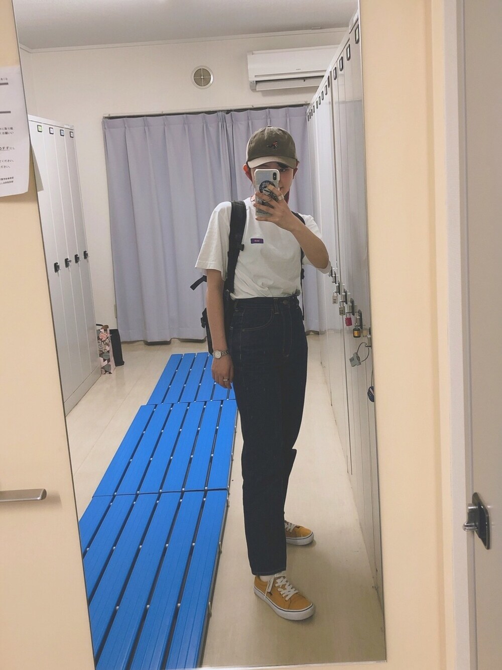 「カジュアル、春夏コーデ、ラフ、今日のコーデ、Tシャツ、平成最後のWEARISTAセンバツ、夏コーデ、デニム」｜「GUのアイテム（デニムパンツ、ブルー系）」を使った、®️さん（レディース・157cm）の春コーディネートの1枚目の写真