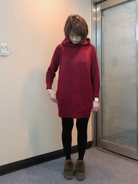 「アイテム（つなぎ/オールインワン、レッド系）」を使った、jNさん（レディース・158cm）の冬コーディネート