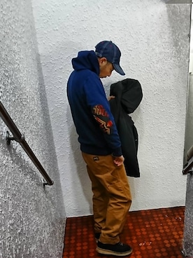 「コーディネート」｜「アイテム（ダウンジャケット/コート）」を使った、AKIHIRO SUGAWARAさん（メンズ・173cm）の冬コーディネート