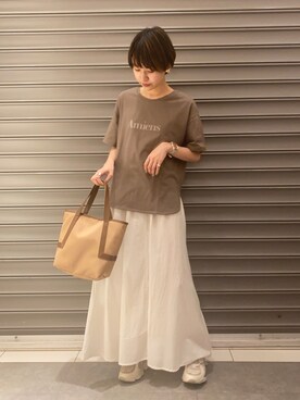 「earth music&ecology（アースミュージックアンドエコロジー）のアイテム（トートバッグ）」を使った、のっちさん（レディース・161cm）の春コーディネート