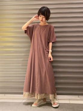 「アイテム（ワンピース、ピンク系）」を使った、のっちさん（レディース・162cm）の夏コーディネート