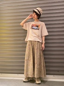 「earth music&ecology（アースミュージックアンドエコロジー）のアイテム（キャップ）」を使った、のっちさん（レディース・162cm）の夏コーディネート