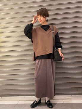 「earth music&ecology（アースミュージックアンドエコロジー）のアイテム（トートバッグ）」を使った、のっちさん（レディース・162cm）の秋コーディネート