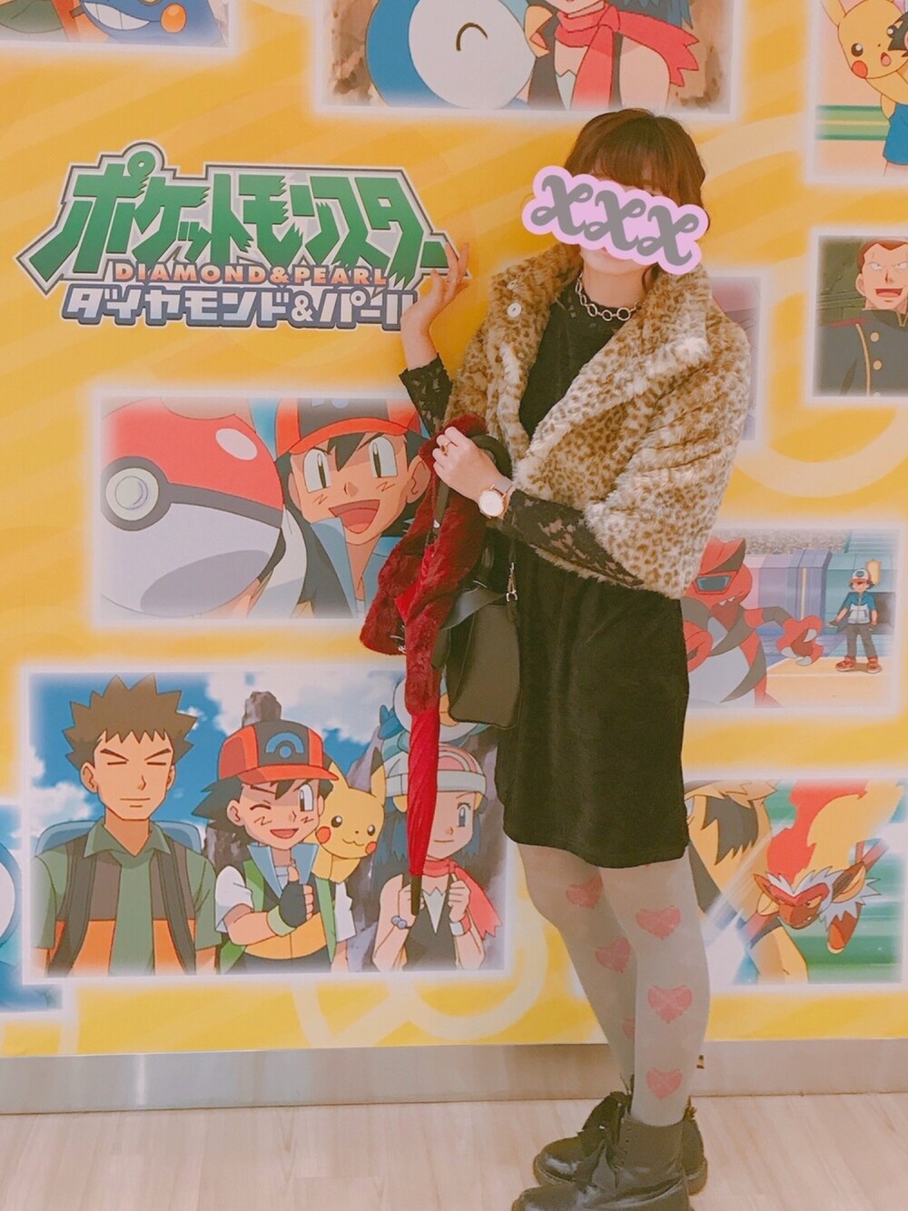 「ファーコート、レオパード、ベロアワンピース、ベロア、柄タイツ、ガーリー、大人ガーリー、ポケモン」｜「JAYRO Whiteのアイテム（ジャケット/アウター、ブラウン系）」を使った、kaさん（レディース・167cm）の秋コーディネートの1枚目の写真