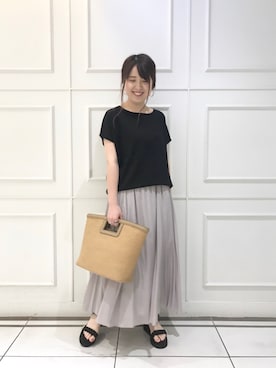 「RIVE DROITE（リヴドロワ）のボートネックボリュームニット　(ミドル丈)（ニット/セーター）」を使った、Mihoさん（レディース・161cm）の夏コーディネート