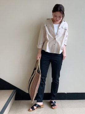 「アイテム（トップス、ベージュ系）」を使った、numataさん（レディース・158cm）の春コーディネート