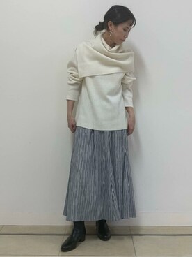 「human woman（ヒューマンウーマン）の◆≪arrive 5e≫ストライププリントスカート（スカート）」を使った、numataさん（レディース・158cm）の秋コーディネート