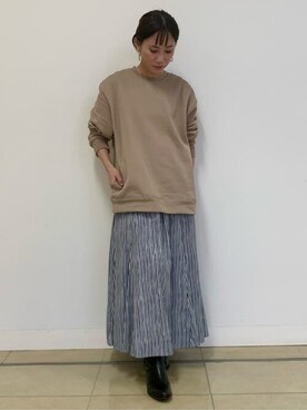 「human woman（ヒューマンウーマン）の◆≪arrive 5e≫ストライププリントスカート（スカート）」を使った、numataさん（レディース・158cm）の秋コーディネート