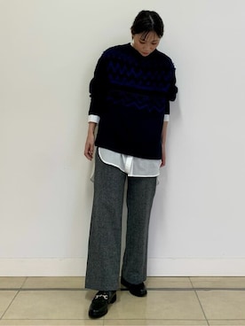 「human woman（ヒューマンウーマン）の◆撚杢ツィードパンツ（その他パンツ）」を使った、numataさん（レディース・158cm）の秋コーディネート