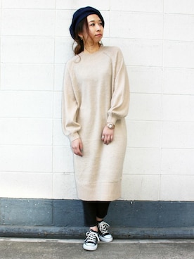 ワンピース ドレスを使った アイボリーニット のレディース人気ファッションコーディネート Wear