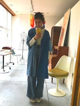 「KBF（ケイビーエフ）のKBF パッチワークデニムワンピース（ワンピース、ブルー系）」を使った、sho-ko さん（レディース・161cm）の冬コーディネート