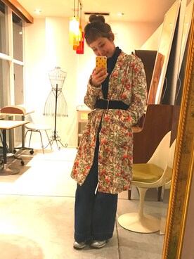 「mystic（ミスティック）のポケットステッチパンツ（デニムパンツ、ブルー系）」を使った、sho-ko さん（レディース・161cm）の冬コーディネート