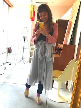 「Kastane（カスタネ）のジャガードリブプルオーバー（Tシャツ/カットソー、ピンク系）」を使った、sho-ko さん（レディース・161cm）の春コーディネート