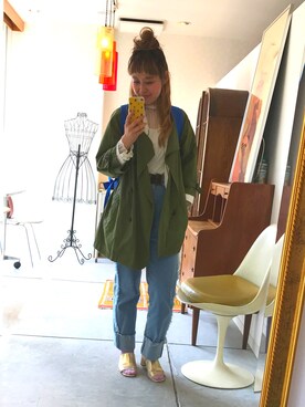 「mystic（ミスティック）のサイドフリンジデニムパンツ（デニムパンツ、ブルー系）」を使った、sho-ko さん（レディース・161cm）の春コーディネート