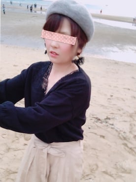 「おおぶりピアス」｜「アイテム（ハンチング/ベレー帽）」を使った、tomoさん（レディース・156cm）の秋コーディネート