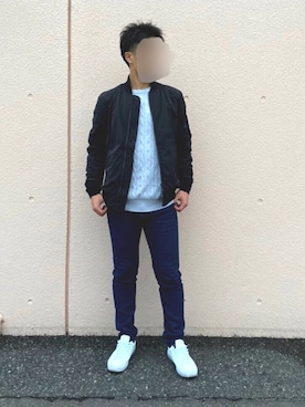「Right-on（ライトオン）のアイテム（MA-1）」を使った、woodyさん（メンズ・172cm）の春コーディネート