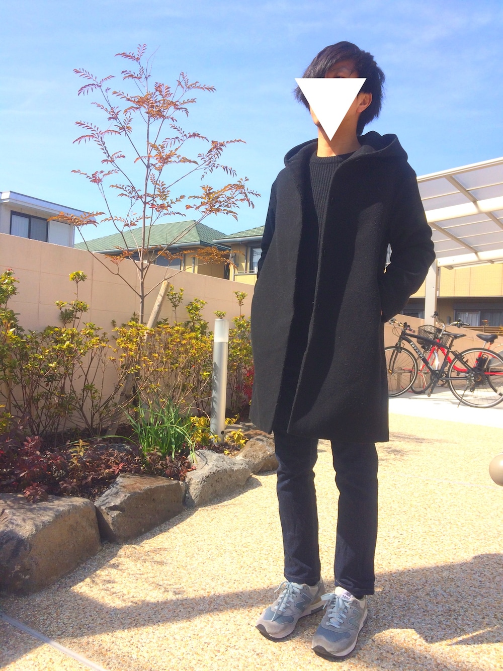 「ユニクロ、ジーユー、プチプラ、はるコーデ、オトナカジュアル、スキニーデニム、GU、WBC」｜「UNIQLOのアイテム（その他アウター、ブラック系）」を使った、ry0P3さん（メンズ・170cm）の春コーディネートの1枚目の写真
