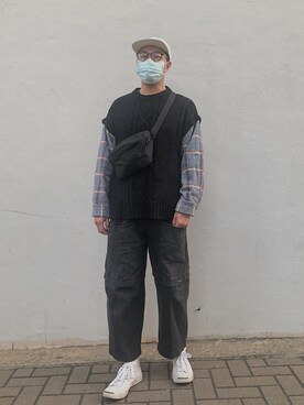 「アイテム（その他シューズ、ホワイト系）」を使った、KentonKamさん（メンズ・170cm）の冬コーディネート