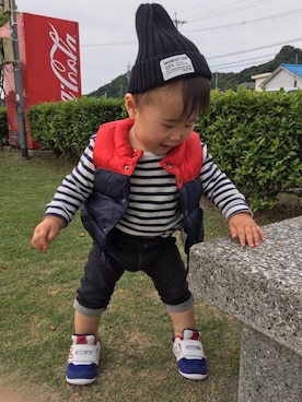 「アイテム（ダウンベスト、その他）」を使った、SOU♡HINAさん（キッズ・80cm）の春コーディネート