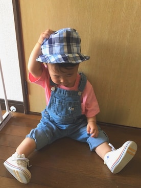 「ピンクシャツ」｜「アイテム（オールインワン・サロペット）」を使った、SOU♡HINAさん（キッズ・80cm）の夏コーディネート