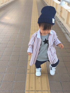 「1歳半」｜「アイテム（ニットキャップ/ビーニー）」を使った、SOU♡HINAさん（キッズ・80cm）の秋コーディネート