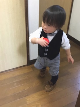 「アイテム（タイツ/ストッキング、ブルー系）」を使った、SOU♡HINAさん（キッズ・80cm）の秋コーディネート