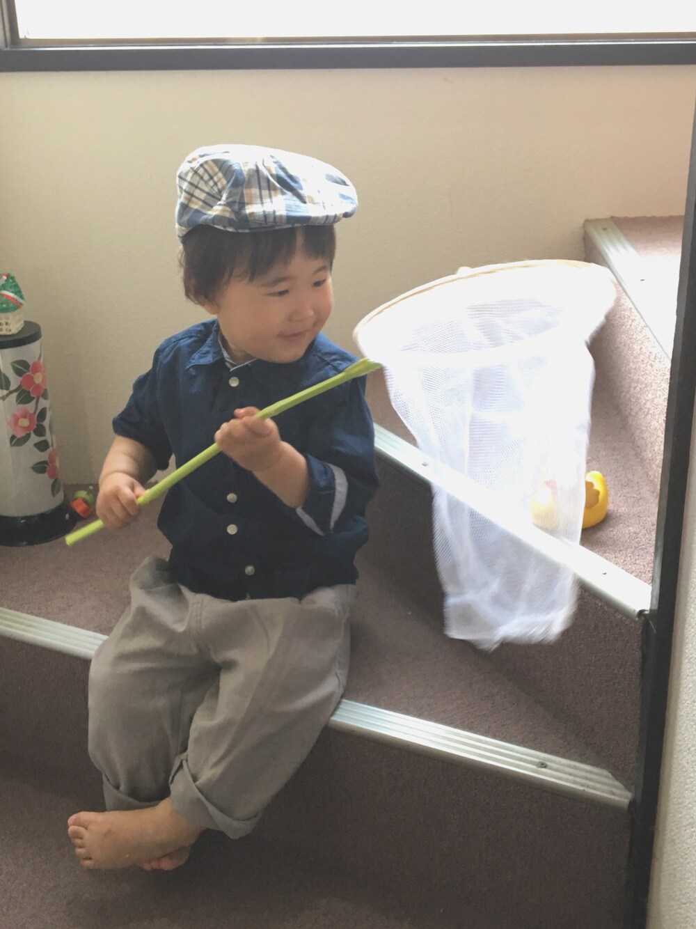 「シンプル、春コーデ、シャツ、グレーパンツ、ハンチング、２歳1ヶ月」｜「★のアイテム（ラッピングキット、その他）」を使った、SOU♡HINAさん（キッズ・80cm）の春コーディネートの1枚目の写真
