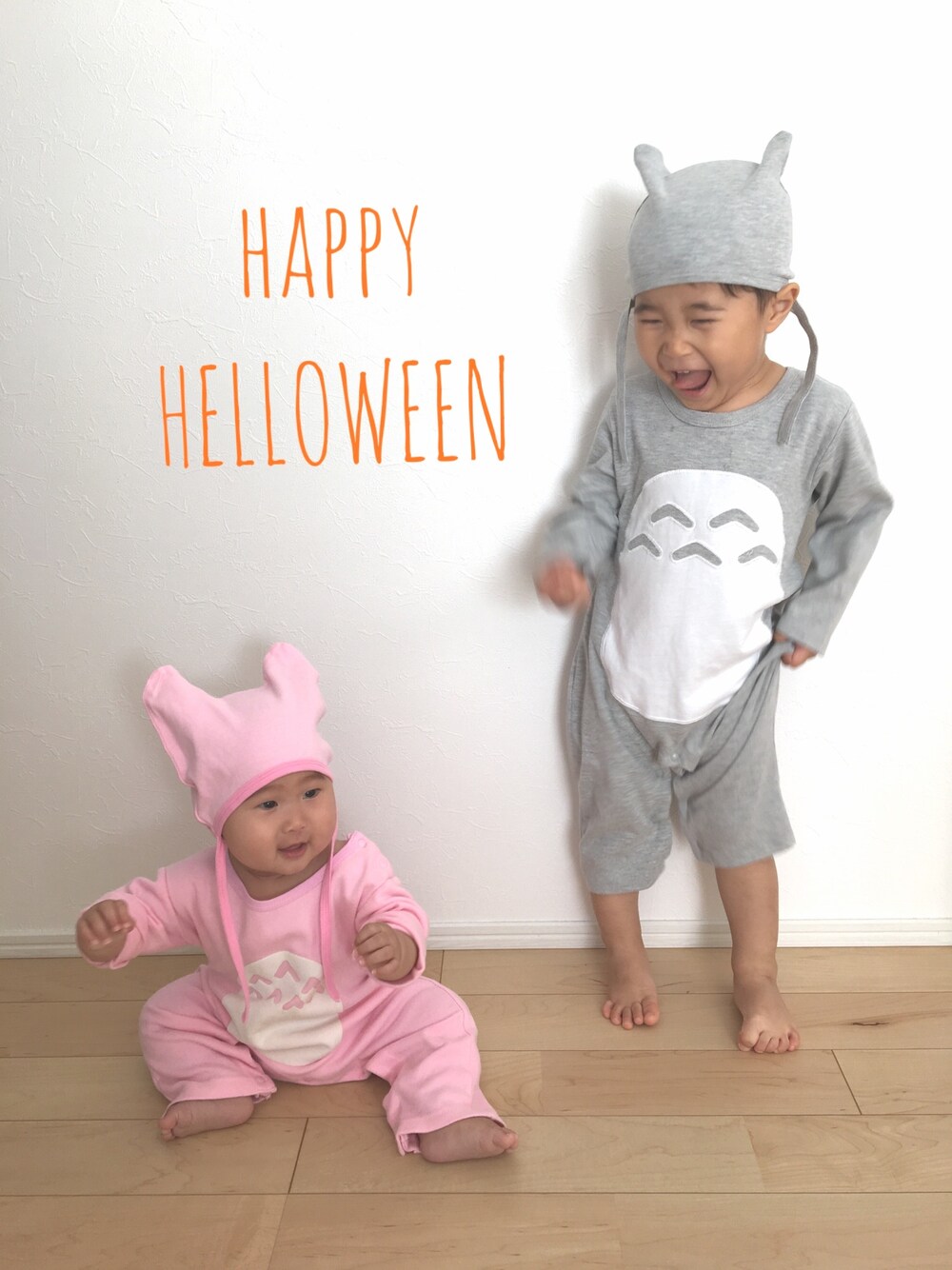 「wearhalloween2018、ハロウィンコーデ、トトロ、兄妹」｜「韓国子供服のアイテム（ロンパース、ピンク系）」を使った、SOU♡HINAさん（キッズ・90cm）の秋コーディネートの1枚目の写真