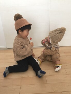 「ブラウンコーデ」｜「アイテム（ラッピングキット）」を使った、SOU♡HINAさん（キッズ・90cm）の冬コーディネート