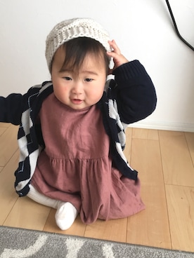 「白タイツ」｜「アイテム（その他）」を使った、SOU♡HINAさん（キッズ・90cm）の冬コーディネート