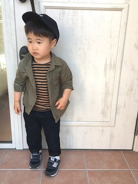 「カーキシャツ」｜「アイテム（ラッピングキット）」を使った、SOU♡HINAさん（キッズ・90cm）の春コーディネート