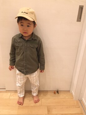 「カーキシャツ」｜「アイテム（ラッピングキット）」を使った、SOU♡HINAさん（キッズ・90cm）の春コーディネート