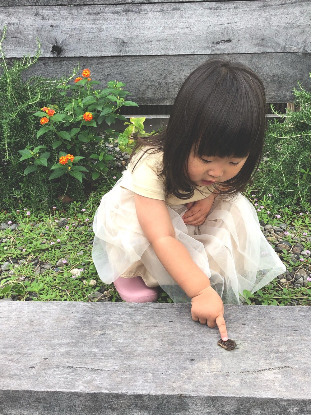 「雨靴、レインシューズ、チュールワンピ」｜「うしろのアイテム（ラッピングキット、その他）」を使った、SOU♡HINAさん（キッズ・90cm）の夏コーディネートの1枚目の写真