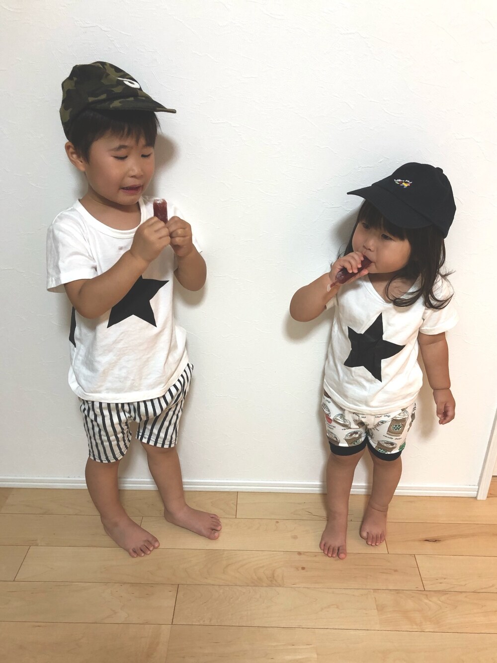 「キッズファッション、星、柄パンツ、キャップ」｜「★のアイテム（ラッピングキット、その他）」を使った、SOU♡HINAさん（キッズ・90cm）の夏コーディネートの1枚目の写真
